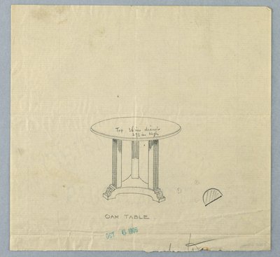 Design for Small Round Oak Table with Square Fluted Legs by Unknown